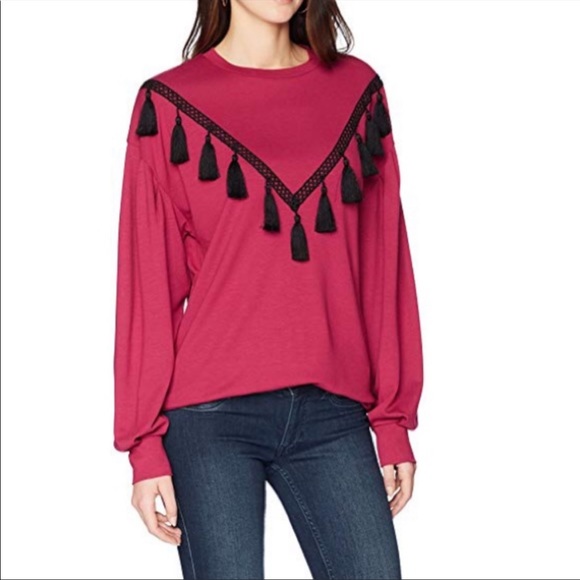 Ella Moon Tops - Ella Moon Chevron Tassel Trim Sweatshirt Top with Blouson Sleeves, Size XL